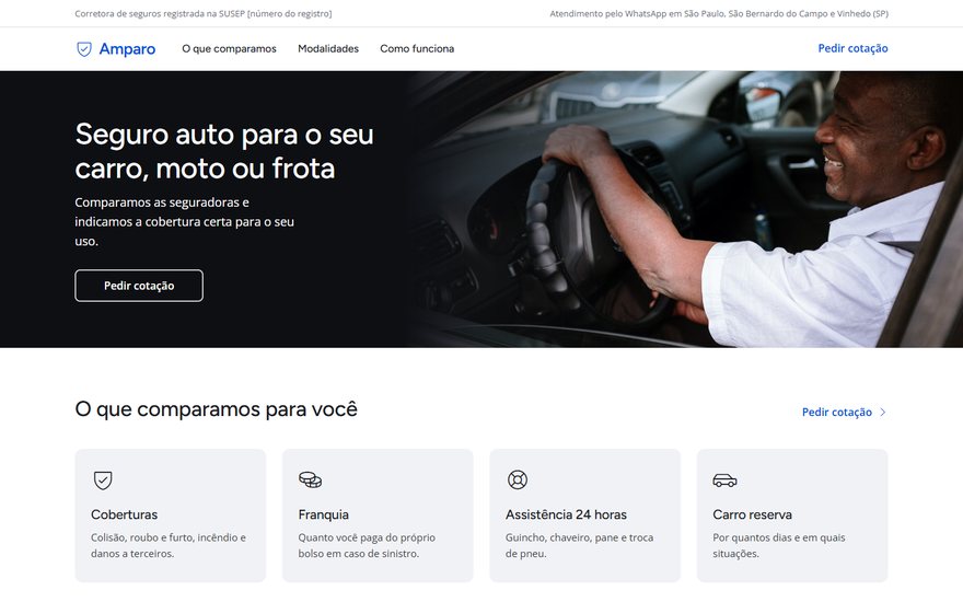 Modelo de site institucional para corretora de seguros